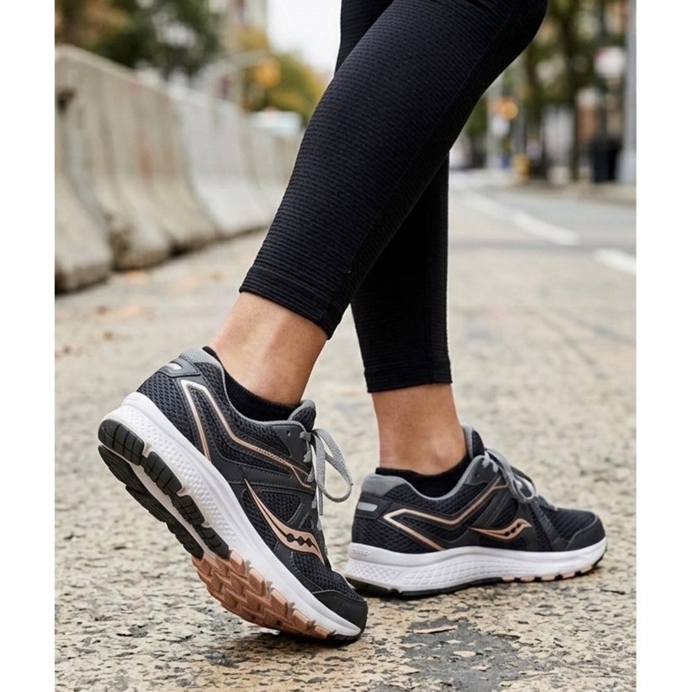 Saucony Cohesion 11 Women's Running Shoes Size 8 W Wide Black Gray Rose Gold Low